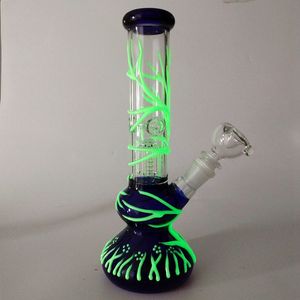 Glöd i de mörka UV-bongs hookahs 4 armarna Tree Perc Vattenrör med skål Diffused Downstemsolja Dab Rigs Heady Glass Bongs