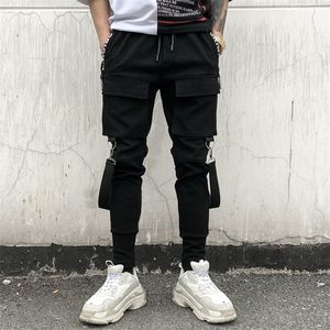 New Black Cargo Pants Hip Hop Boys Multi-Pocket Harem Men Streetwear Punk Pencil Trousers Jogger Male Korean Style Personality X0615