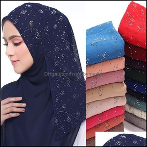 Scarves & Wraps Hats, Gloves Fashion Aessories Womens Bubble Chiffon Scarf Leaf Diamond Crystal Hijab Shawls Solid Color Muslim 20 Colors Dr