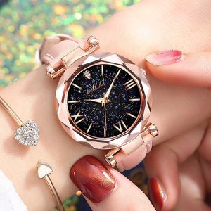 Kadın İzle Rhinestone Romantik Yıldızlı Gökyüzü Kol Saati Moda Bayanlar Deri İzle Saat Kadınlar için Relogio Feminino Montre Femme