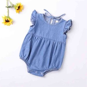 Letni Denim Latający Rękaw Romper Baby Odzież Maluch Dziewczyna Body Dzieci 210528