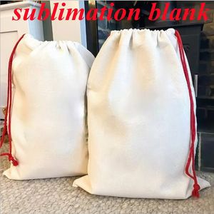 Sublimering Blank Jul Santa Sack Stor Canvas Presentväska Candy Väskor med Drawstring Återanvändbara Personliga Gåvor för Xmas Paketlagring