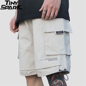 Hip Hop Streetwear Cargo Spodenki Letter Zwykły Kieszenie Mężczyźni Harajuku Bawełna Jogger Lato Track Krótki Czarny 210713