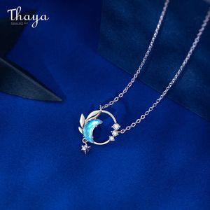 Thaya Real 925 Silver Neck45cm Crescent Necklace Pendant Zirconia Light Blue For Women Elegant Fine Jewelry Gift 210621