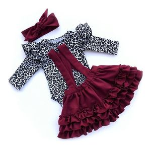 0-24m Leopard Leopard Bebé Bebé Roupas Set Outono Primavera Longa Manga Romper Ruffles Saias Fatos de Outfit 210816