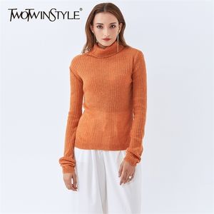 See Through White Sweater For Women Turtleneck Long Sleeve Slim Casual Sweaters Female Fashion Clothing 210524