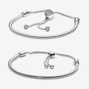 Lady s925 Sterling Silver Bracelets For Woman DIY Jewelry Snake Chain Slider Hearts CZ Diamond Bracelet Fit Pandora Charms Birthday Gift With Original Box