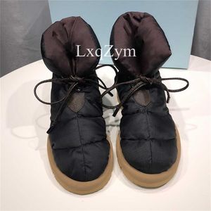 Fashion Brand Woman Warm Down Boots Cross Tie Bread Thick Sole Flat Shoes Slip On Top Fur Collar Design Pillow Boot 211018