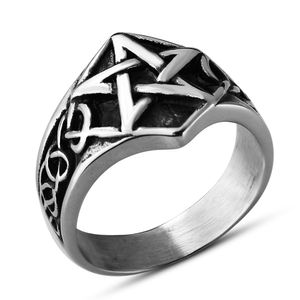 Vintage Hombres de acero inoxidable Pentagrama Star Viking Ring Nordic Celtic Knot Totem Gótico Amuleto Punk Biker Joyería Regalo de cumpleaños