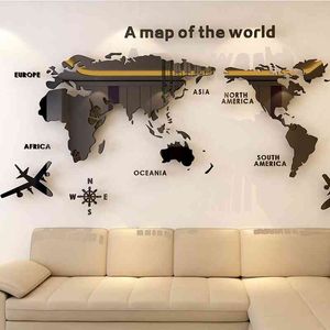 Stałe akrylowe naklejki ścienne World Map Naklejki do salonu 3D Naklejki ścienne Sofa Backgroud Mural Duże tapety do domu Decor 210615