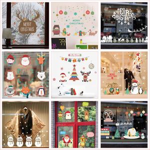 Muurstickers Kerst Elementen voor Winkel Bedrijf Woondecoratie DIY Santa Claus Rendier Snowman Tree Snowfake Art Decals