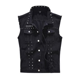 Mäns Coat Västar Casual Washed Nits Black Denim Vest Hip-Hop Punk Plus Storlek Män Loose Ärmlös Hole Ripped Street Waistcoat Jackor