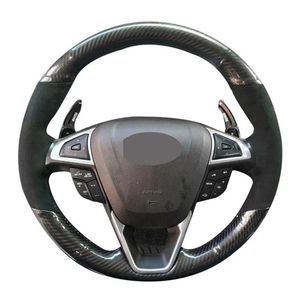 Auto-Lenkradbezug, handgenäht, weiches schwarzes Kohlefaser-Wildleder, für Mondeo Fusion 2013–2021/Edge 2021–2021