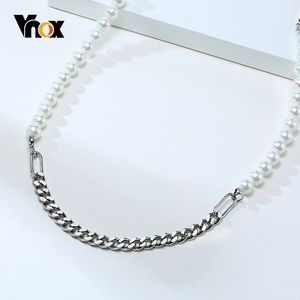Vnox 8mm Perlen Halsketten für Männer Edelstahl Kubanische Kette Punk Gothic Männlichen Schmuck
