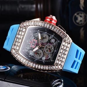 Square Diamond Watch Mens Six-Pin Tonneau Multi-Function Quartz Watches Fashion Calendar Rubber Strap Wristwatch 2021