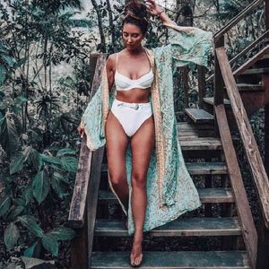 Boho Woman Cover-Ups Dress Shirt Casual Floral Print Kaftan Beach Cover Up Long Sleeve Cardigan Shawl Swimwear Women Summer 210415