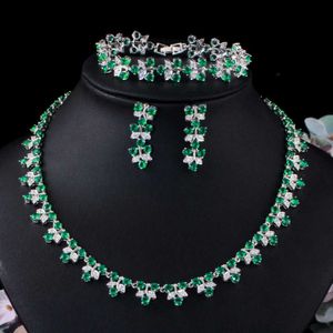 CWWZircons Luxus Dubai Nigeria Grün CZ Kristall Hochzeit Prom Halskette Schmuck-Set für Bräute Party Kostüm Zubehör T477 H1022