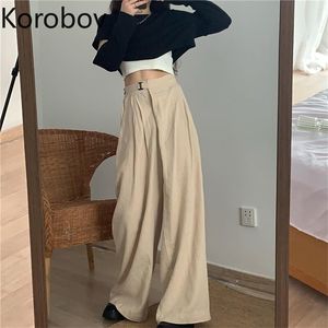 Korobov Vintage Solid Vita alta OL Pantaloni donna Pantaloni coreani a vita alta Pantaloni larghi Harajuku Streetwear Pantaloni 210430