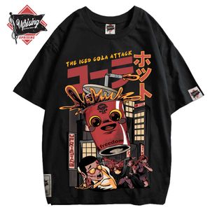 Giapponese Harajuku Cartoon Cola Demonizzazione Uomini Hip Hop T Shirt Mostro T-Shirt Streetwear Estate Tops Tees Maglietta di cotone HipHop 210629