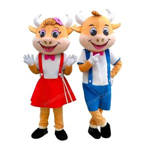 Halloween Cute Boy Girls Cow Mascot Costume Top quality Cartoon Character Outfit Suit Adults Size Christmas Carnival Birthday Party Outdoor Outfit