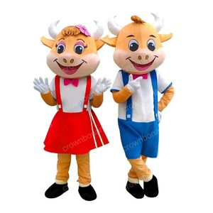 Costume della mascotte della mucca delle ragazze del ragazzo sveglio di Halloween Vestito del vestito del personaggio dei cartoni animati di alta qualità Vestito da esterno per la festa di compleanno del carnevale di Natale per adulti