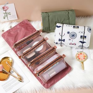 4 em 1 Mulher separável Makeup Bag Organizador de viagens Dobrável Pendurado Nylon Wash Bags Portátil Multifuncional Hospedaria Bolsa Removível Casos Cosméticos