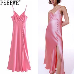 Summer Dress Woman Pink Satin Long Women Black Backless Slip Sexy Party es Red Midi Elegant es 210519