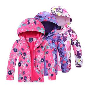 여자 재킷 방수 어린이 꽃 양털 의류 겨울 코트 겉옷 어린이 양극 방풍 3-12T 211011