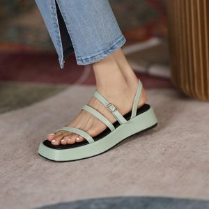 Sandals Rome Stylish Women Platform Flats Light Green Strap Thick Heels Sole Casual Stilettos Apricot Leather Lady Sandalias