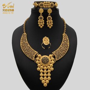 Wholesale gold plated bridal jewellery sets resale online - Earrings Necklace ANIID Jewelery Sets Arab Bridal Gold Plated Jewellery Gifts Earring African Woman Wedding Jewelry Jewelries Nigeria