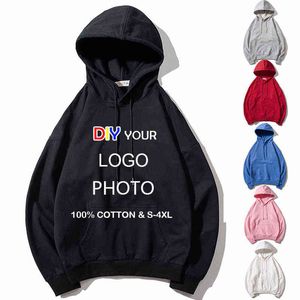 Мужчины / Женщины Пользовательские толстовки DIY PO Text Print Hoodie Hoodie Вышивка Индивидуальная Толстовка Хлопок Высокое Качество Уличная Одежда 211217