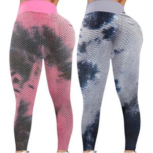Leggings fitness da yoga a vita alta tie-dye da donna Running Gym Stretch Slimming Scrunch Booty Increspato BuLift Pants Outfit
