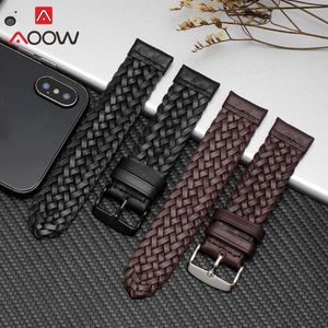 20mm 22mm 24mm Braided Genuine Leather Strap Quick Release Men Women Replacement Bracelet Belt Wrist Band for Smart Watch Brown H0915