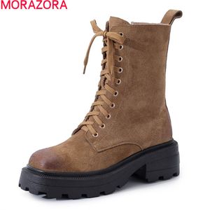 Morzora Ankomst Kvinnor Stövlar Mode Lace Up Bekväma Casual Ladies Skor Vinter Enkel Ankel Stövlar Svart Brun 210506