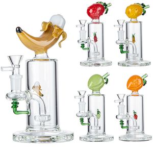 Heady Glass Bong Banana Shape Hookahs Oil Dab Rigs Showerhead Perc Water Pipes 14mm Female Joint Unique Bongs With Bowl Also Sell Pineapple Peach