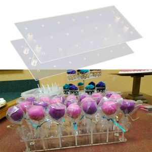 21 Holes Acrylic Transparent Lollipop Stand Kitchen Base Shelf Rectangular Decoration Display Holder Party Wedding Cake Tools 211110