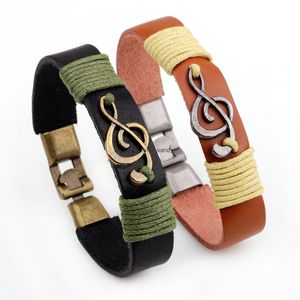 Musical Note Leather Bracelet Vintage Handmade Braided Bracelet Bangle Cuff for Men Women Hip Hop Jewelry Will and Sandy