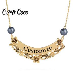 Hawaiian Flower Necklace Custom Name Gold Color Chain Choker Svart Pearl Personliga Brev Hängen Halsband För Kvinnor Vän