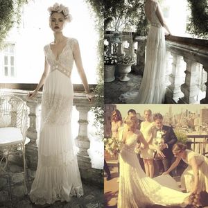 Bohemian A Line Wedding Dress Sexy V Neck Backless Long Boho Beach Bridal Gowns Appliques Lace Chiffon Plus Size Bride Wedding Dresses 2022