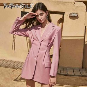 Tunic Blazer Dress For Women Notched Long Sleeve High Waist Solid Minimalist Dresses Female Fashion Clothing 210520