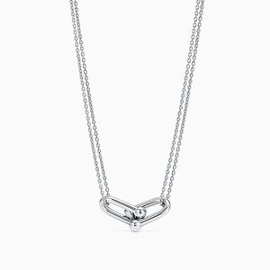 Memnon Jewelry 925 Sterling Silver Double Linkネックレス女性用U字型ペンダントネックレス