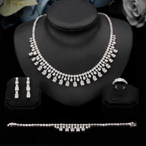 Earrings & Necklace Luxury Bridal Full Jewelry Set Fashion Baguettes CZ Cubic Zirconia For Women 4PCS Dubai Wedding Party Accessories