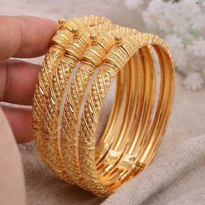 Can Open 4pcs/lot Dubai Gold Color Bangles for Women Men Gold Bracelets African European Ethiopia Girls Bride Bangles Gift Q0717