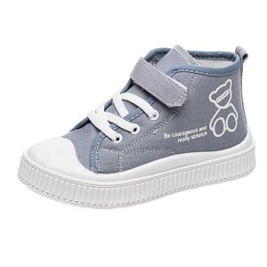 Barn kanfas skor Tjej Tecknad Bär Tryckt Kids Sneakers för pojkar med bokstäver Hög Top Student Barn Skodon E08041 G1025