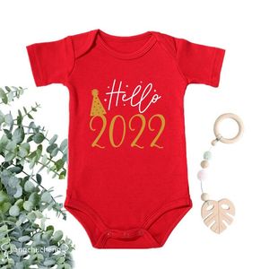 Rompers Hello 2022 Född Baby Bodysuit Bomull Kortärmad Spädbarn Röd Röda Kropps Body Boys Tjejer År Ropa Kläder Julklapp