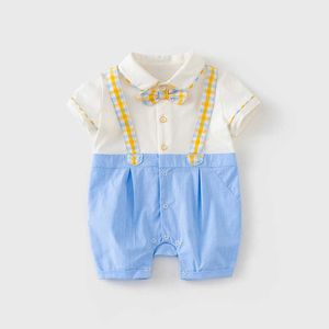 Baby Boys Macacão Nascido Menino Cavalheiro Roupas Crianças Batismo Aniversário Roupas Infantil Verão Algodão Jumpsuit 210615