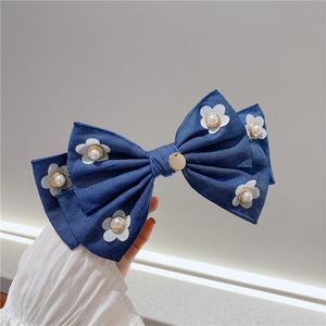 Hair Clips & Barrettes Korean Flower Denim Bow Multi-layered Hairgrips Hairpins Adult Pearl Headpiece Girls Accessories