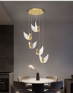 Modern Light Luxury Swan Pendant Lampa Sovrum Säng Duplex Trappa Revolving Lampa Matsal Hall Korridor Porch Bar