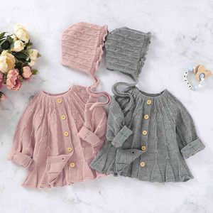 Spring Autumn Baby Boys Girls Pure Color Knit Jacket + Hat Infant Kids Boy Girl Long Sleeve Cardigan Coat Clothing 210429
