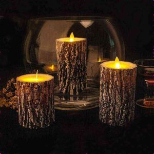 Pack med 3 Flyttande Dans Swinging Wick LED Pine Tree Candle Remote Controlled Paraffin Wax Wedding Bar Home Party Decor-Amber H1222